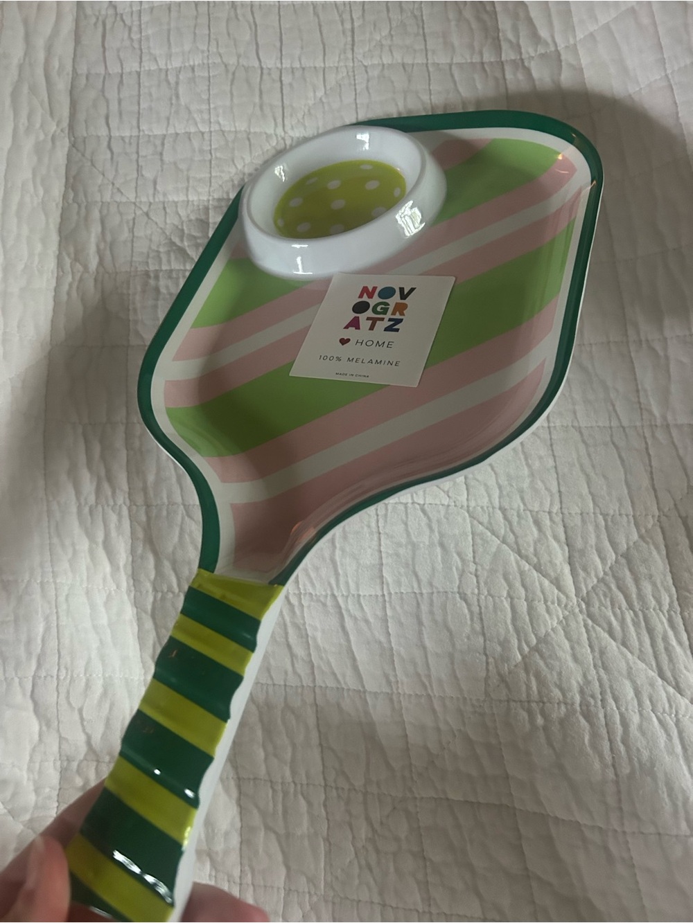 Novogratz Home Melamine Spoon Rest - Pink & Green Stripes PICKLEBALL platter